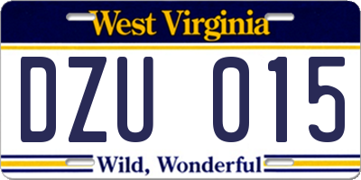 WV license plate DZU015