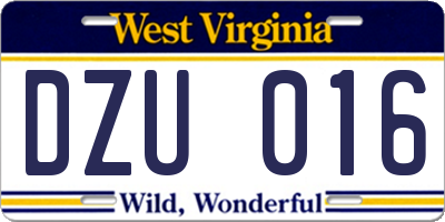 WV license plate DZU016