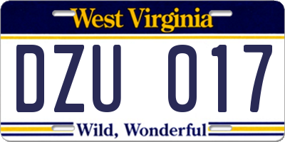 WV license plate DZU017