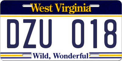 WV license plate DZU018