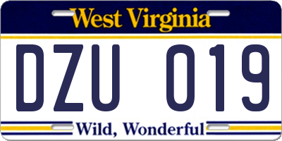 WV license plate DZU019