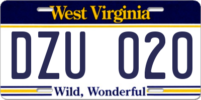 WV license plate DZU020