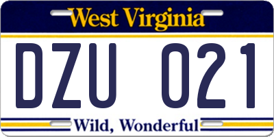 WV license plate DZU021