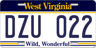 WV license plate DZU022