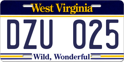 WV license plate DZU025