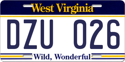 WV license plate DZU026