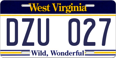 WV license plate DZU027