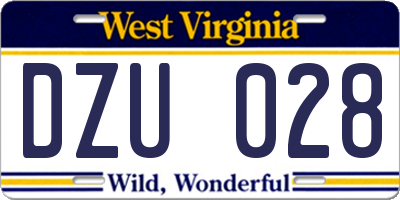 WV license plate DZU028