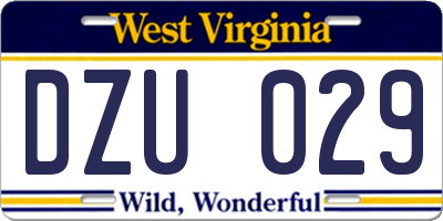 WV license plate DZU029