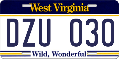 WV license plate DZU030