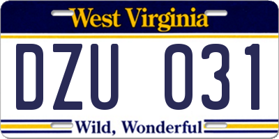 WV license plate DZU031