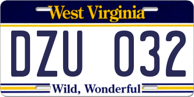 WV license plate DZU032