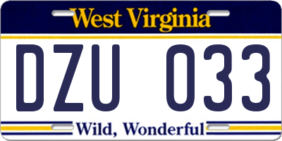 WV license plate DZU033