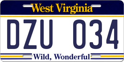 WV license plate DZU034