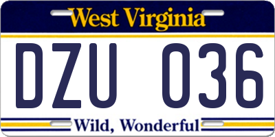 WV license plate DZU036