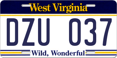 WV license plate DZU037