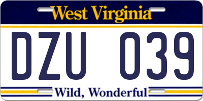 WV license plate DZU039