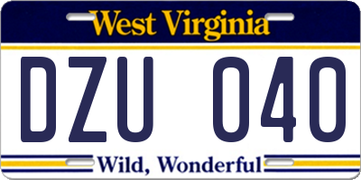 WV license plate DZU040