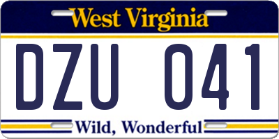 WV license plate DZU041