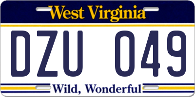 WV license plate DZU049