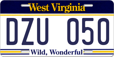 WV license plate DZU050