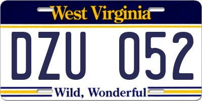 WV license plate DZU052