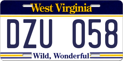 WV license plate DZU058