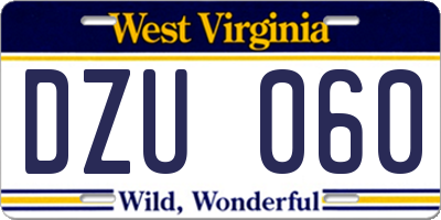 WV license plate DZU060