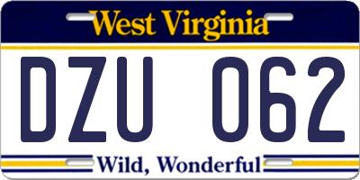 WV license plate DZU062