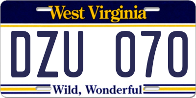 WV license plate DZU070