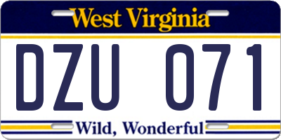 WV license plate DZU071