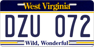 WV license plate DZU072