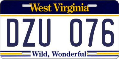 WV license plate DZU076