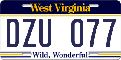 WV license plate DZU077