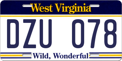 WV license plate DZU078