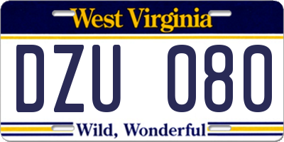 WV license plate DZU080