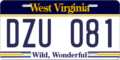 WV license plate DZU081