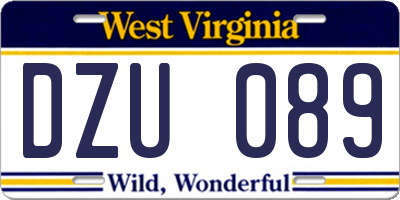 WV license plate DZU089