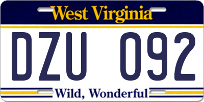 WV license plate DZU092