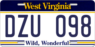 WV license plate DZU098