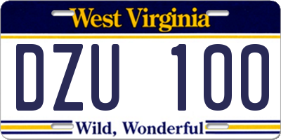 WV license plate DZU100