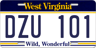 WV license plate DZU101