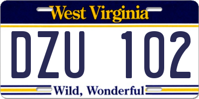 WV license plate DZU102