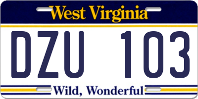 WV license plate DZU103