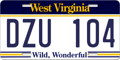 WV license plate DZU104