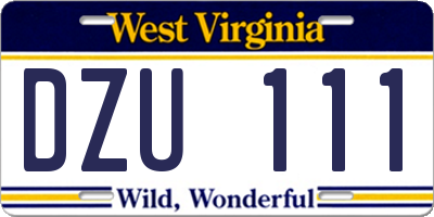 WV license plate DZU111