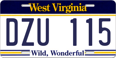 WV license plate DZU115