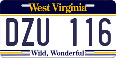 WV license plate DZU116