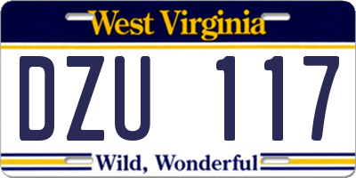 WV license plate DZU117