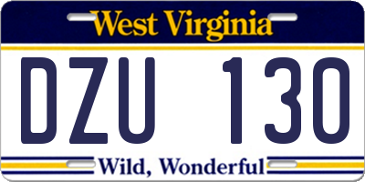 WV license plate DZU130